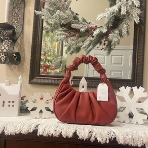Time and Tru Rust Burnt Orange Small Ruched Scrunched Handbag Purse NWT NEW